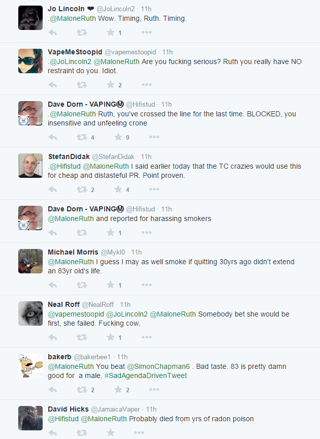 Replies to Ruth’s insensitive tweet