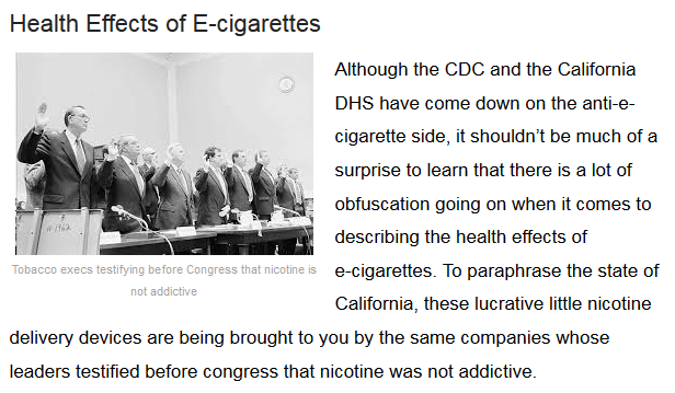 Screenshot of excerpt from the article showing historical photo of Big Tobacco execs in Congress