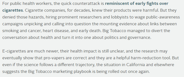 Article excerpt referring to historical fights with the Tobacco Industry