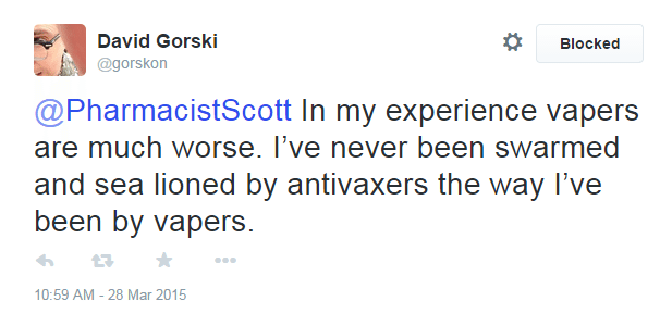 Screenshot of tweet from David Gorski