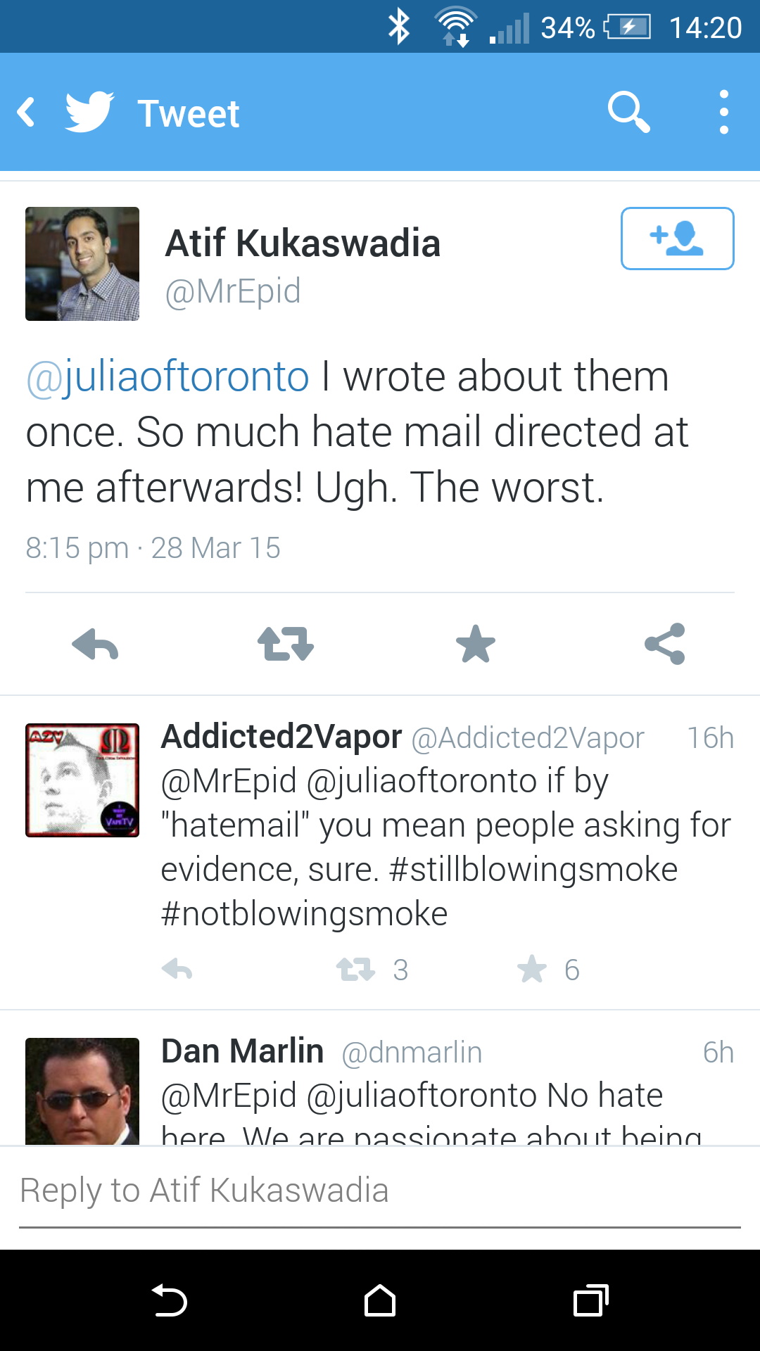 Replies to Julia Belluz complaining about ‘hate’ from Vapers