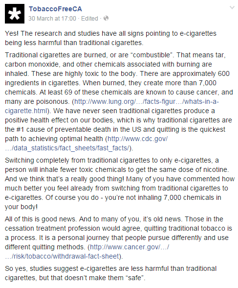 Tobacco Free California Facebook Post