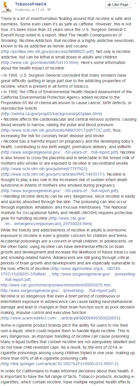 Tobacco Free CA Facebook Post 04/04/2015