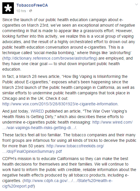 Tobacco Free CA Facebook Post
