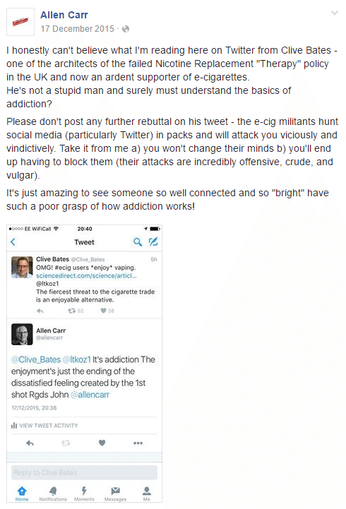 Facebook post claiming nicotine addiction