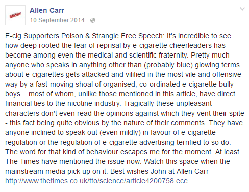 Facebook post claiming vapers are bullies